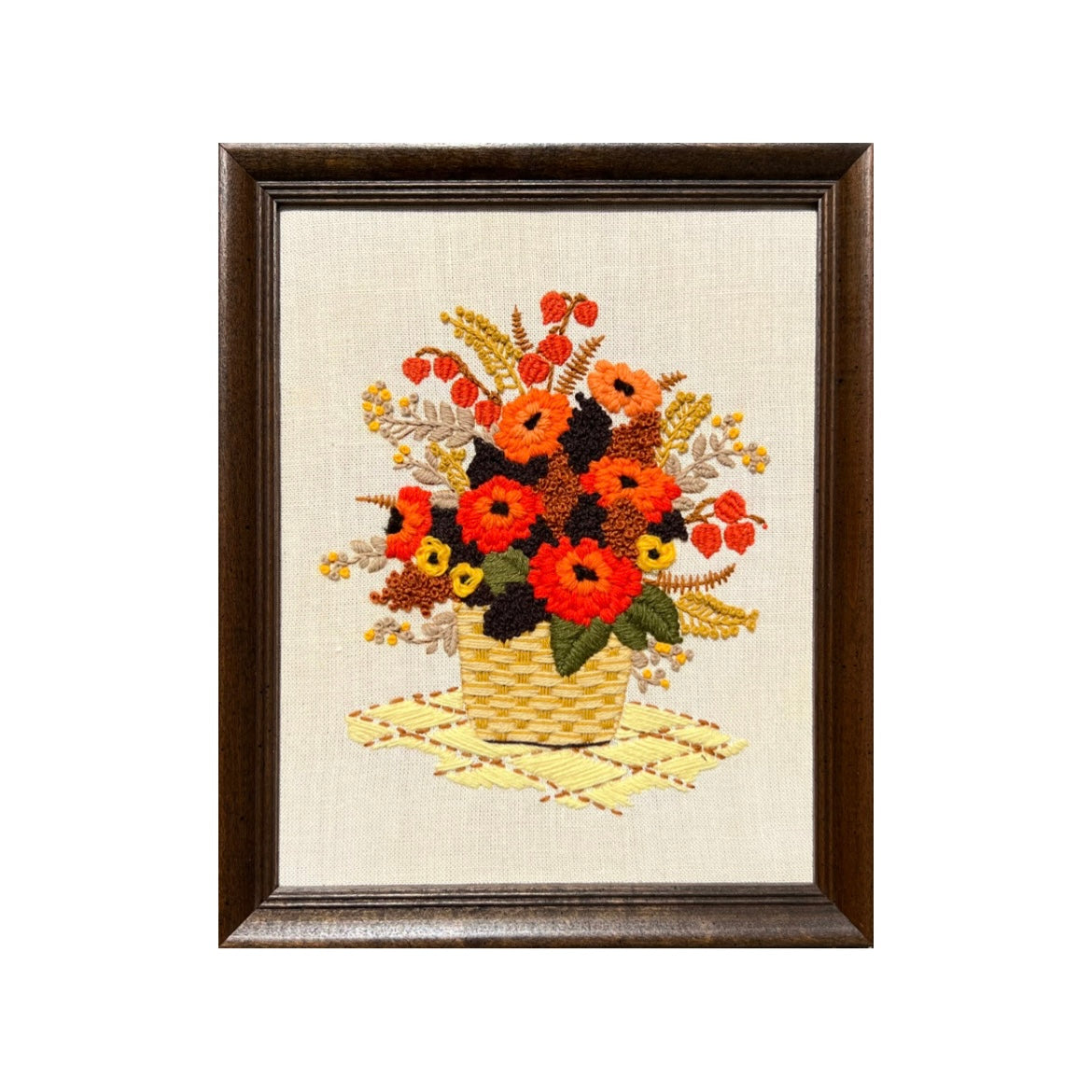 Vintage Crewel: Basket of Orange & Yellow Flowers
