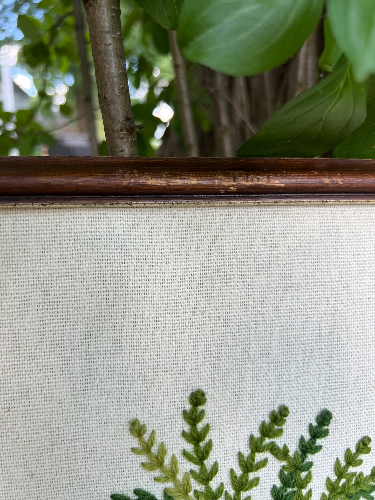 Vintage Crewel: Tall Plant Stand & Baskets of Flowers