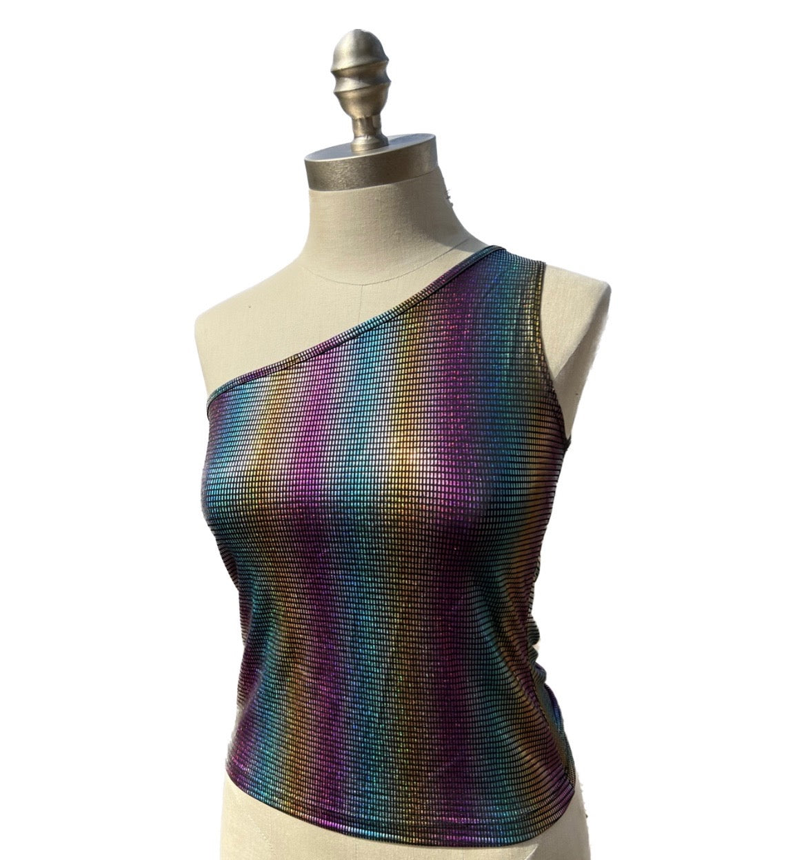 Y2K Sugarcane One-Shoulder Shimmer Top