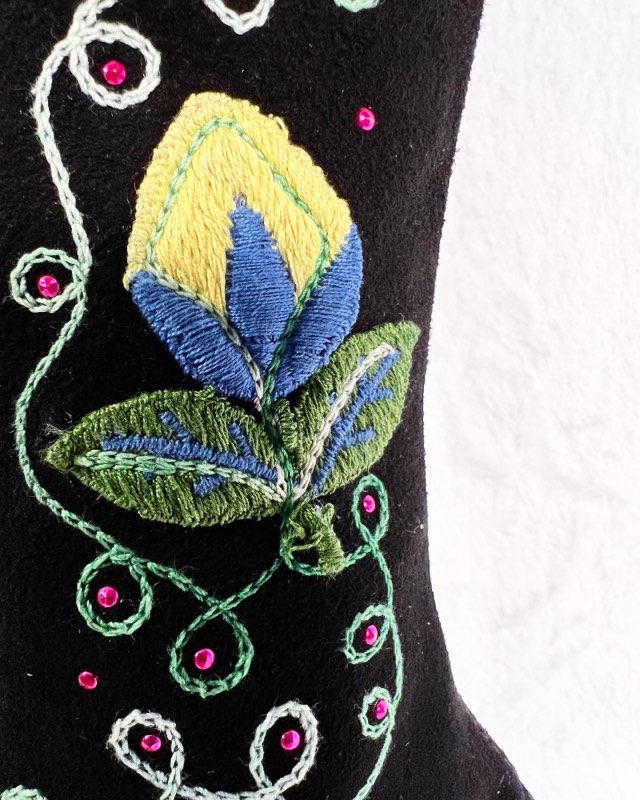 RARE Authentic Vintage 1960s Embroidered Suede Go-Go Lace-up Boots