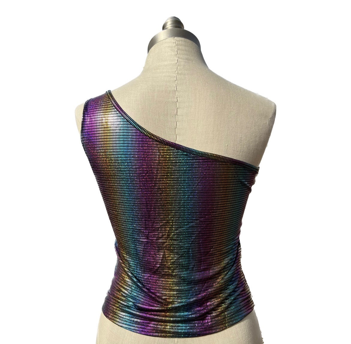 Y2K Sugarcane One-Shoulder Shimmer Top