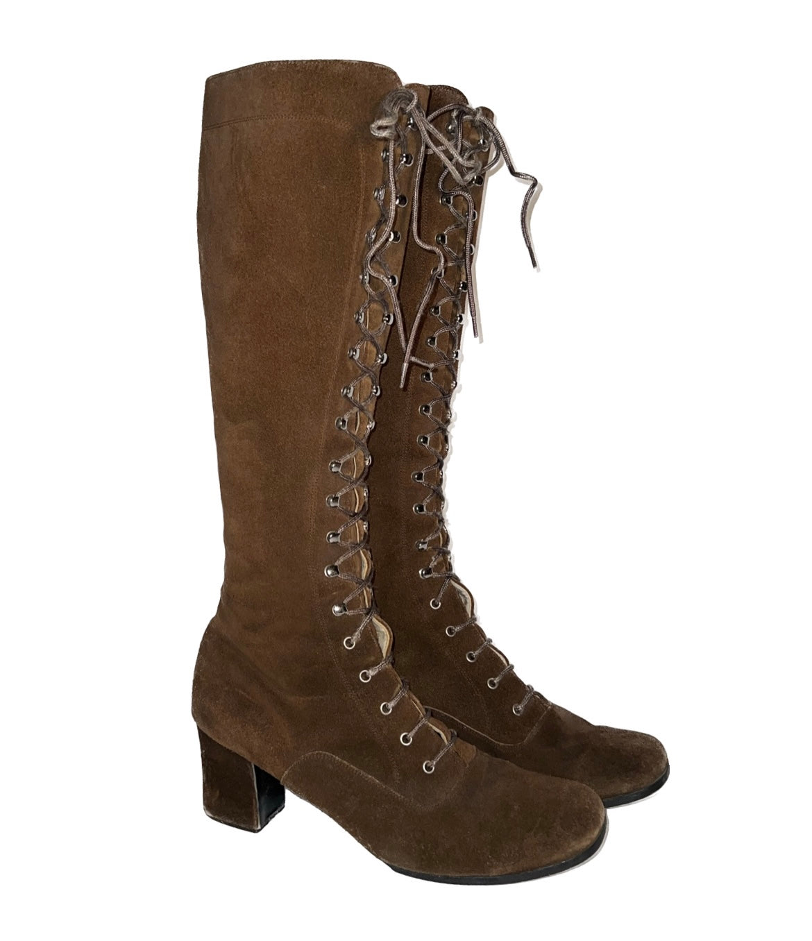 Vintage Brown Suede Lace-Up Go-Go Boots