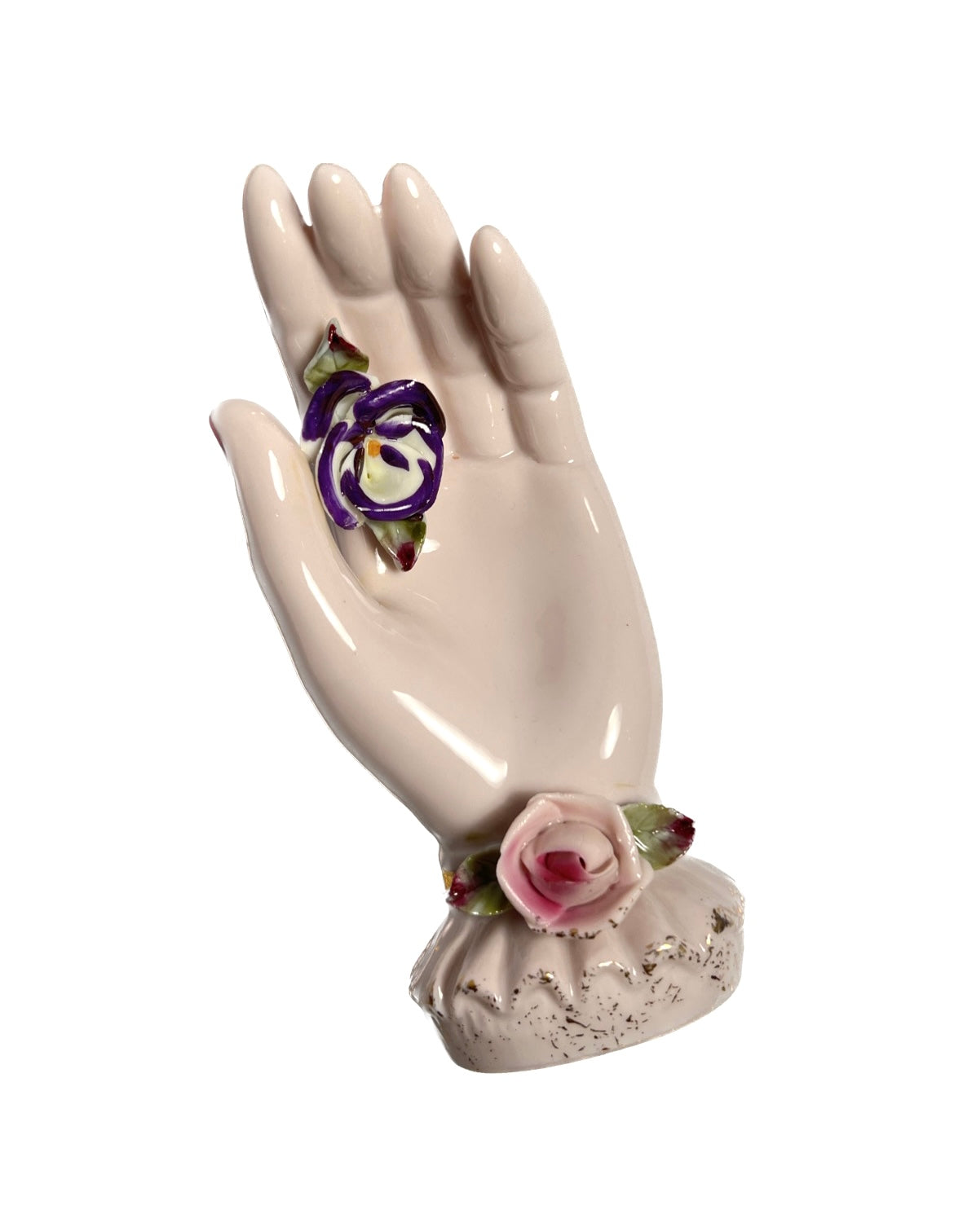 Vintage Porcelain Open Palm Hand with Flowers