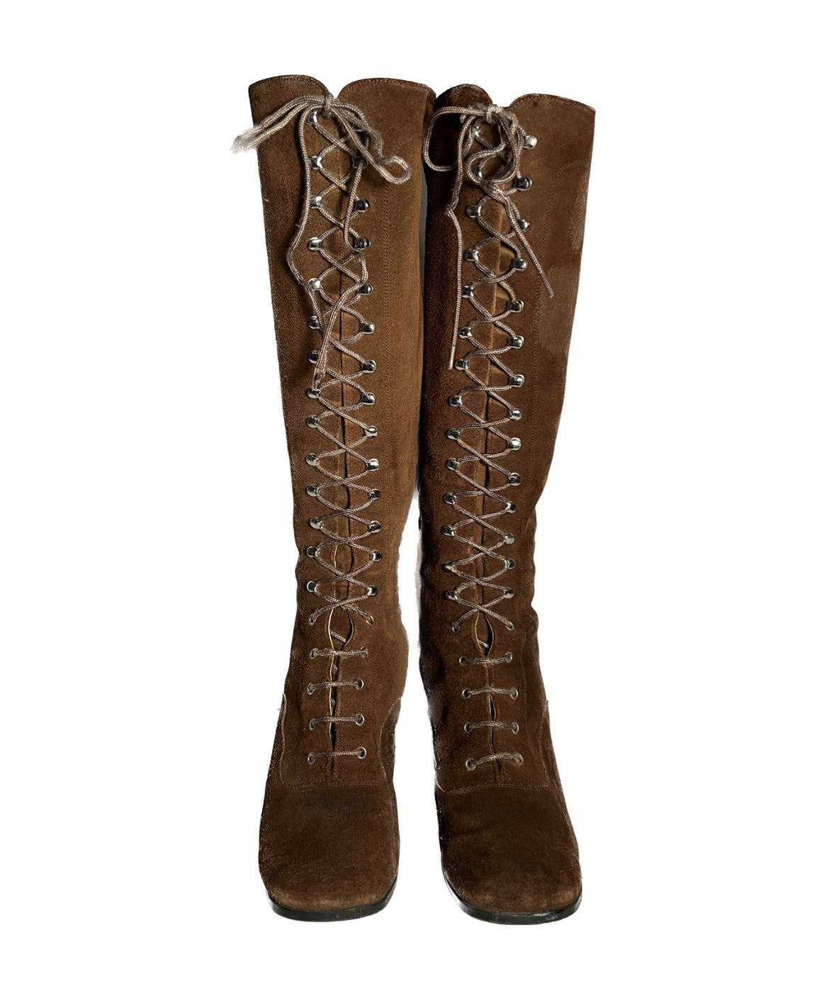 Vintage Brown Suede Lace-Up Go-Go Boots