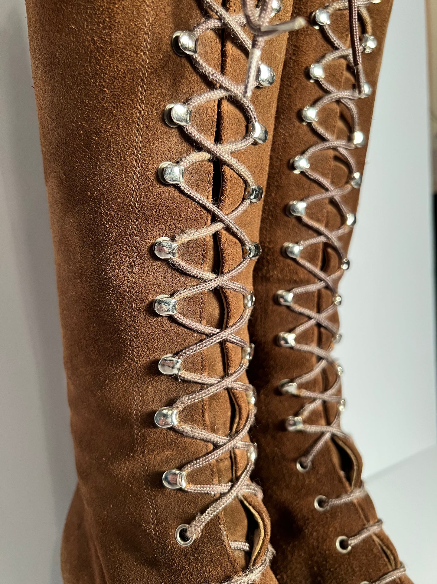 Vintage Brown Suede Lace-Up Go-Go Boots