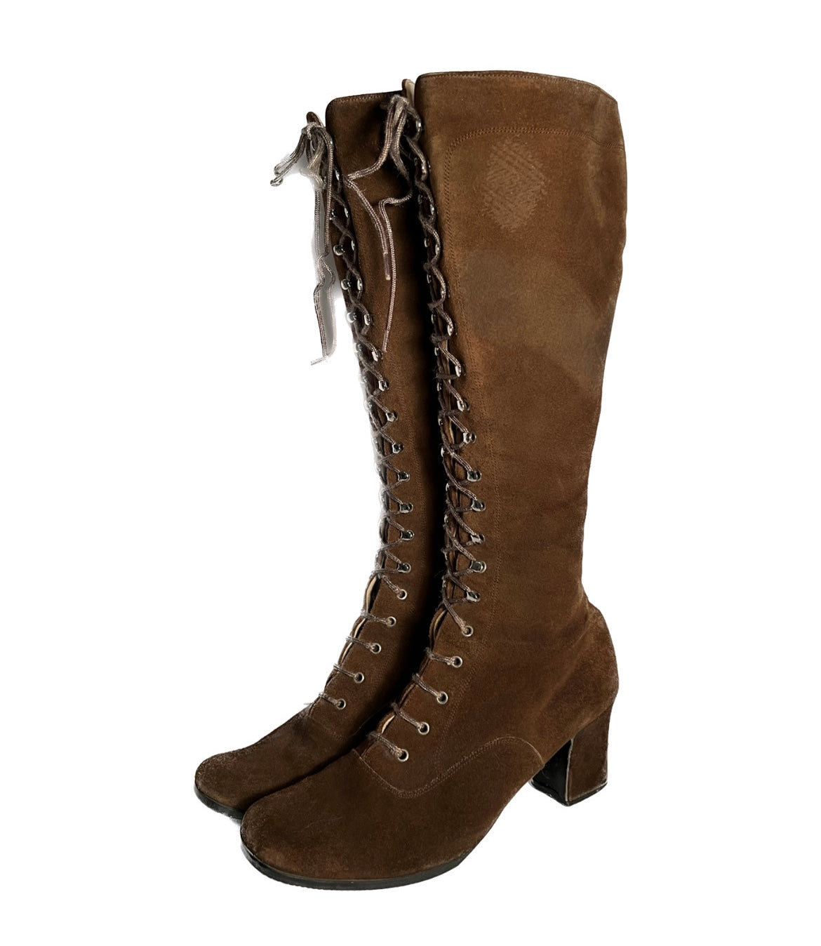 Vintage Brown Suede Lace-Up Go-Go Boots