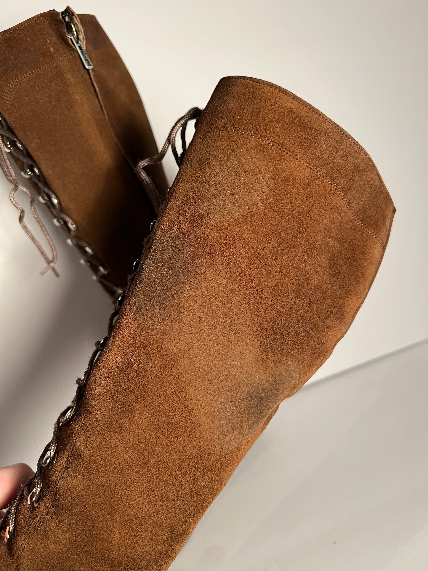 Vintage Brown Suede Lace-Up Go-Go Boots