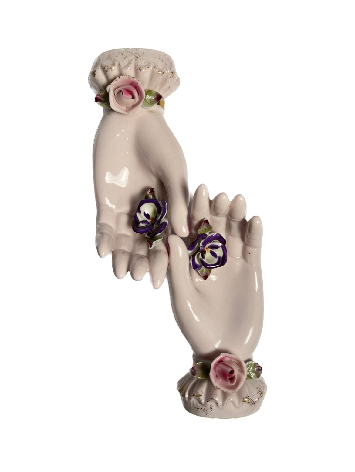 Vintage Porcelain Open Palm Hand with Flowers