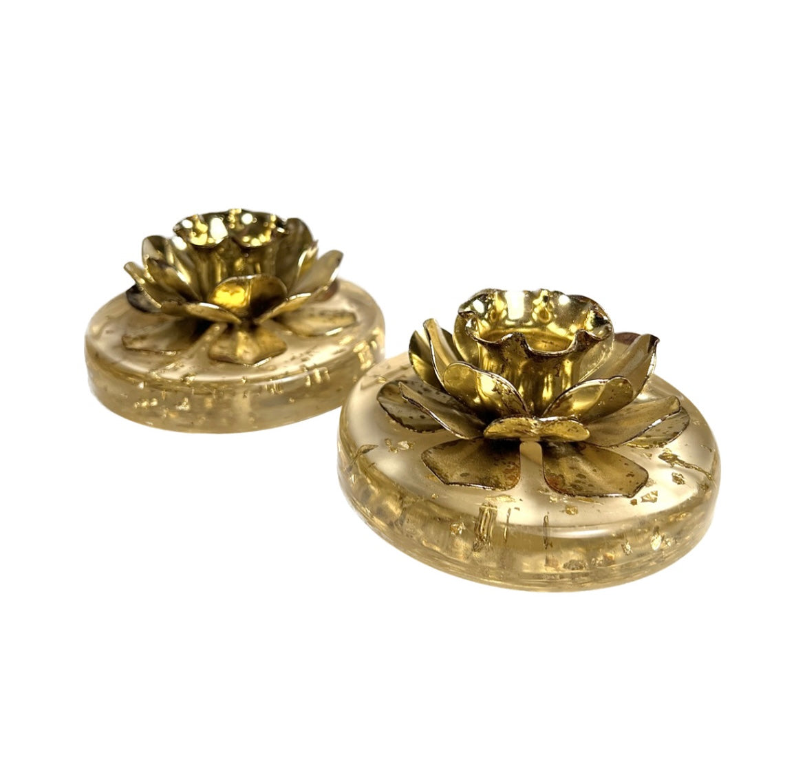 Set of Vintage Lucite Metal Flower Candle Holders