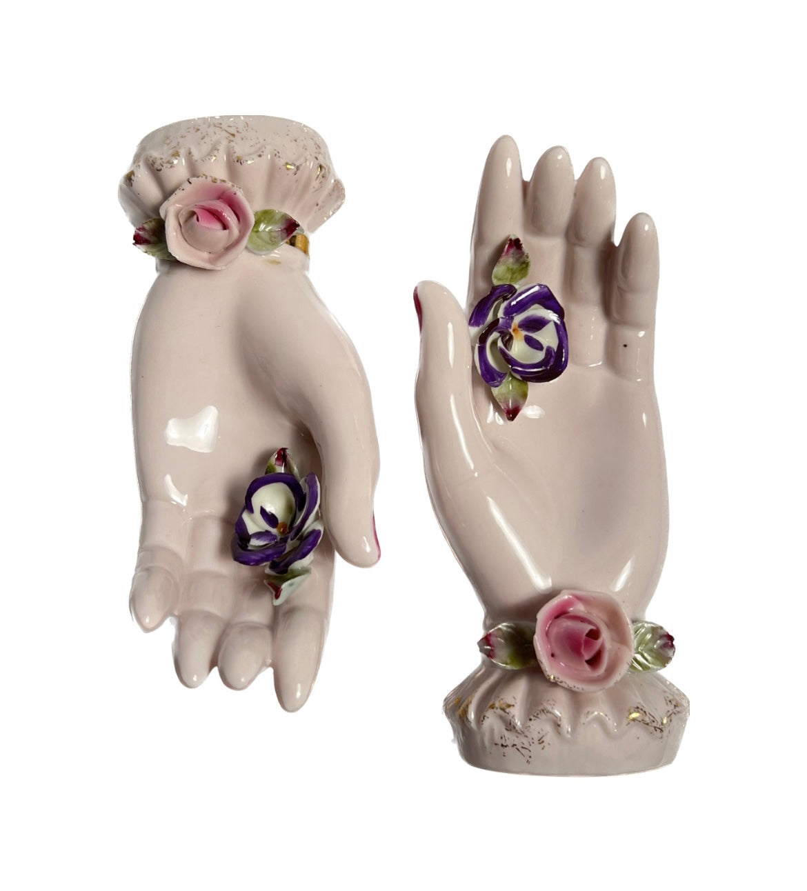 Vintage Porcelain Open Palm Hand with Flowers