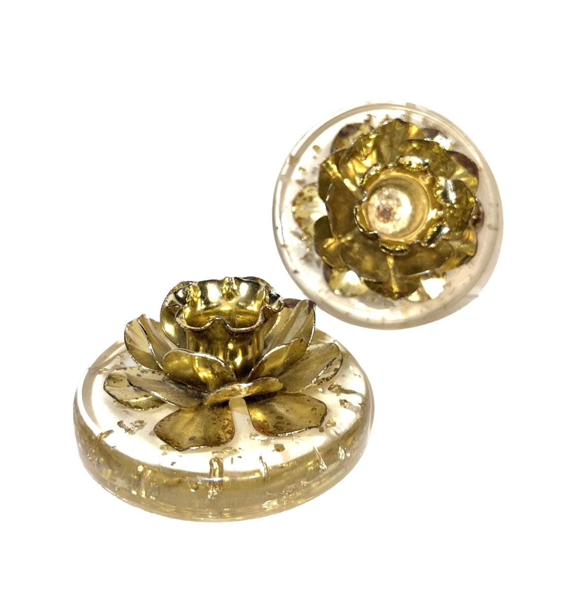 Set of Vintage Lucite Metal Flower Candle Holders