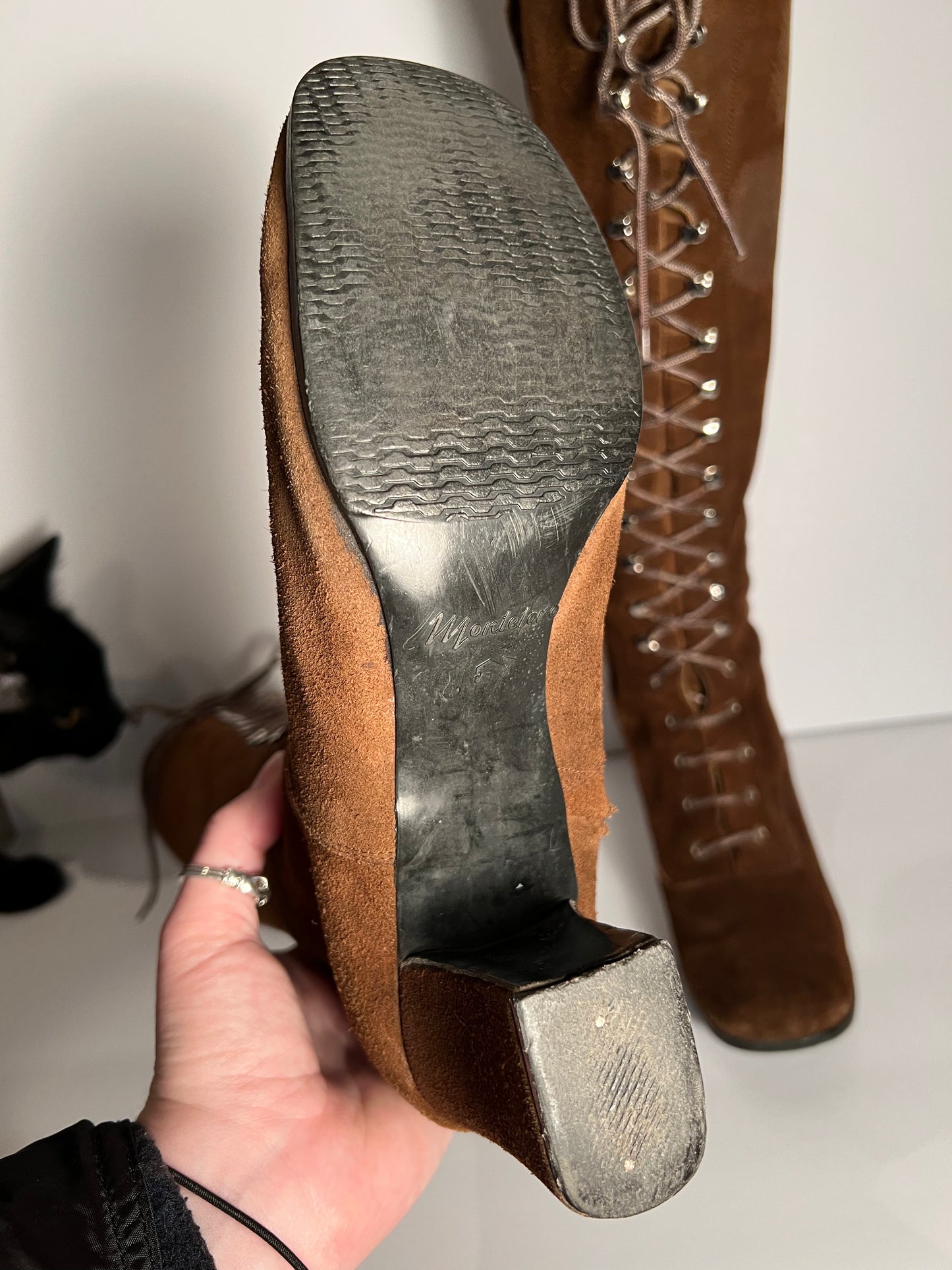 Vintage Brown Suede Lace-Up Go-Go Boots