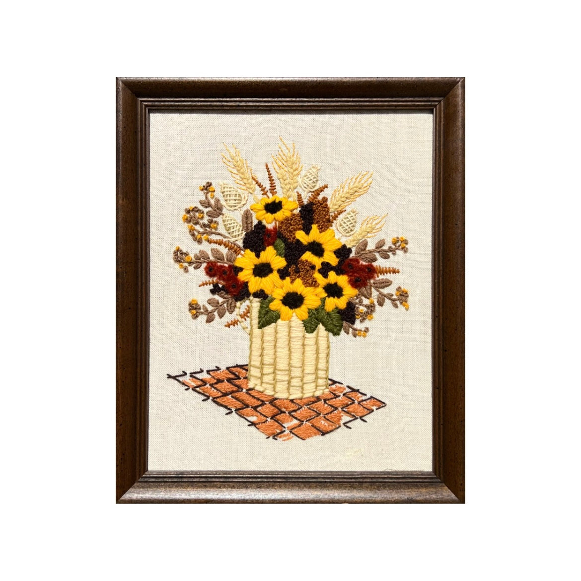 Vintage Crewel: Basket of Yellow Flowers