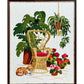 Vintage Crewel: Rattan Chair, Plants, Cat