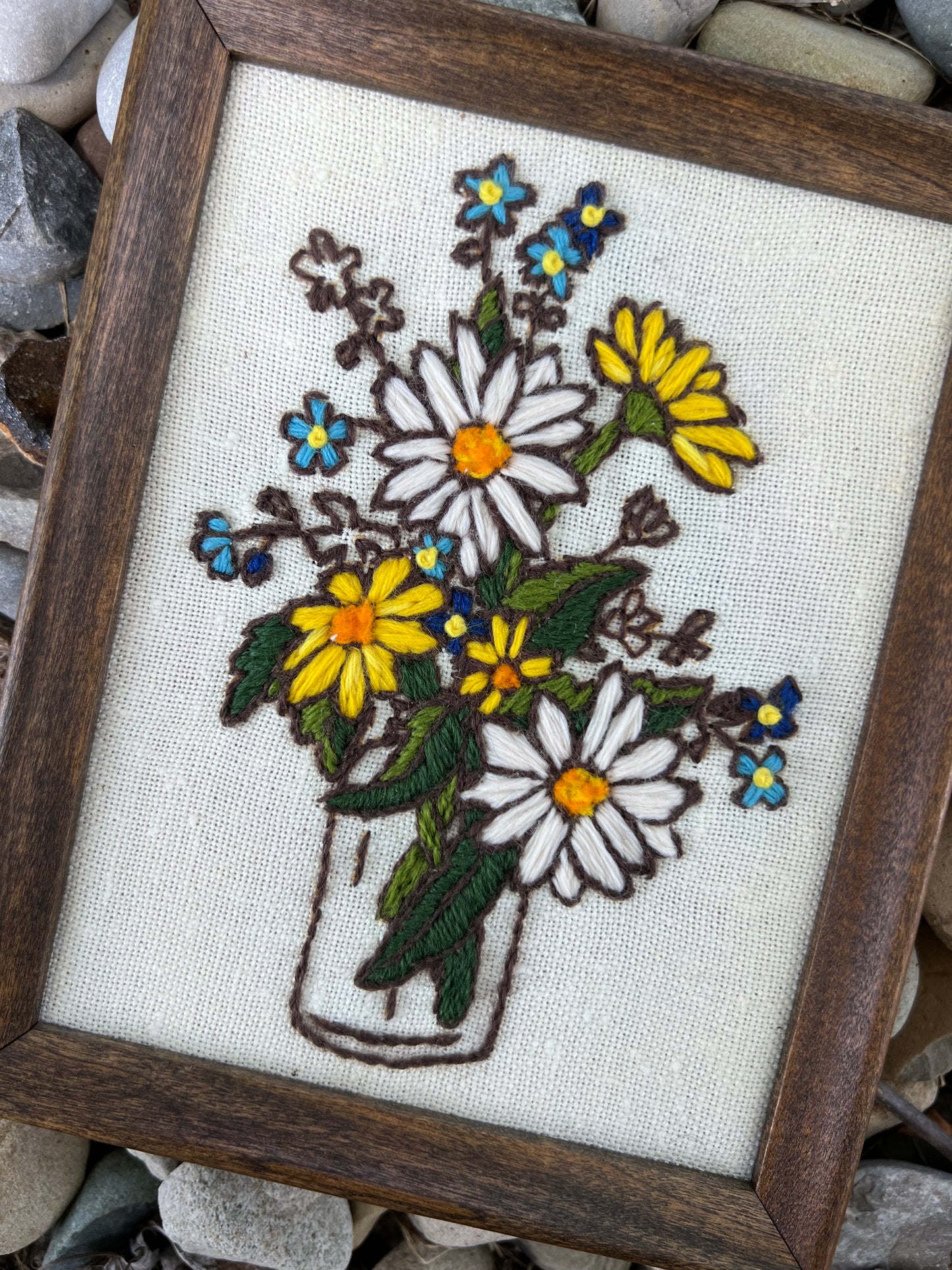 Vintage Crewel: Bouquet of Daisies in Glass Jar