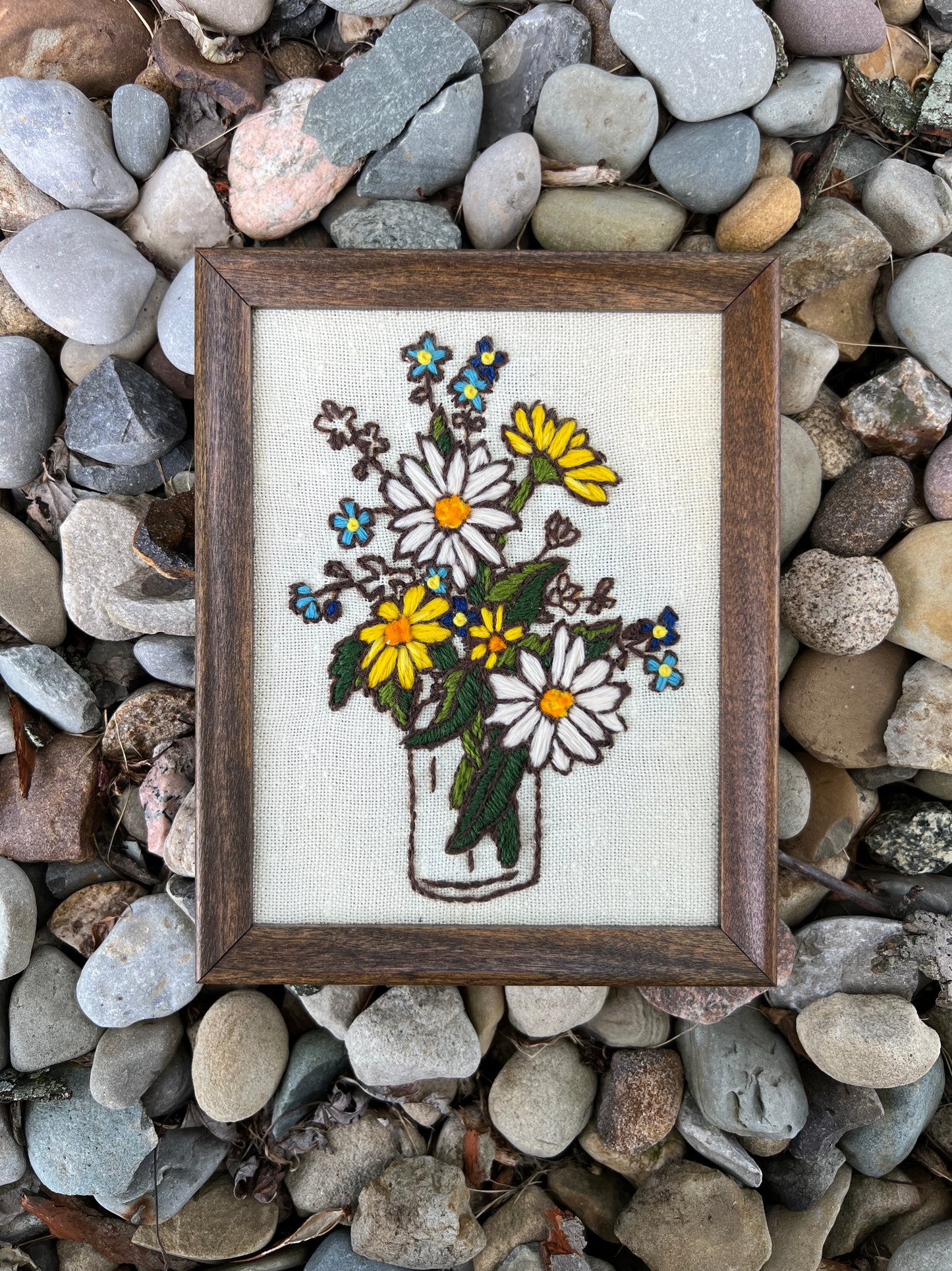 Vintage Crewel: Bouquet of Daisies in Glass Jar