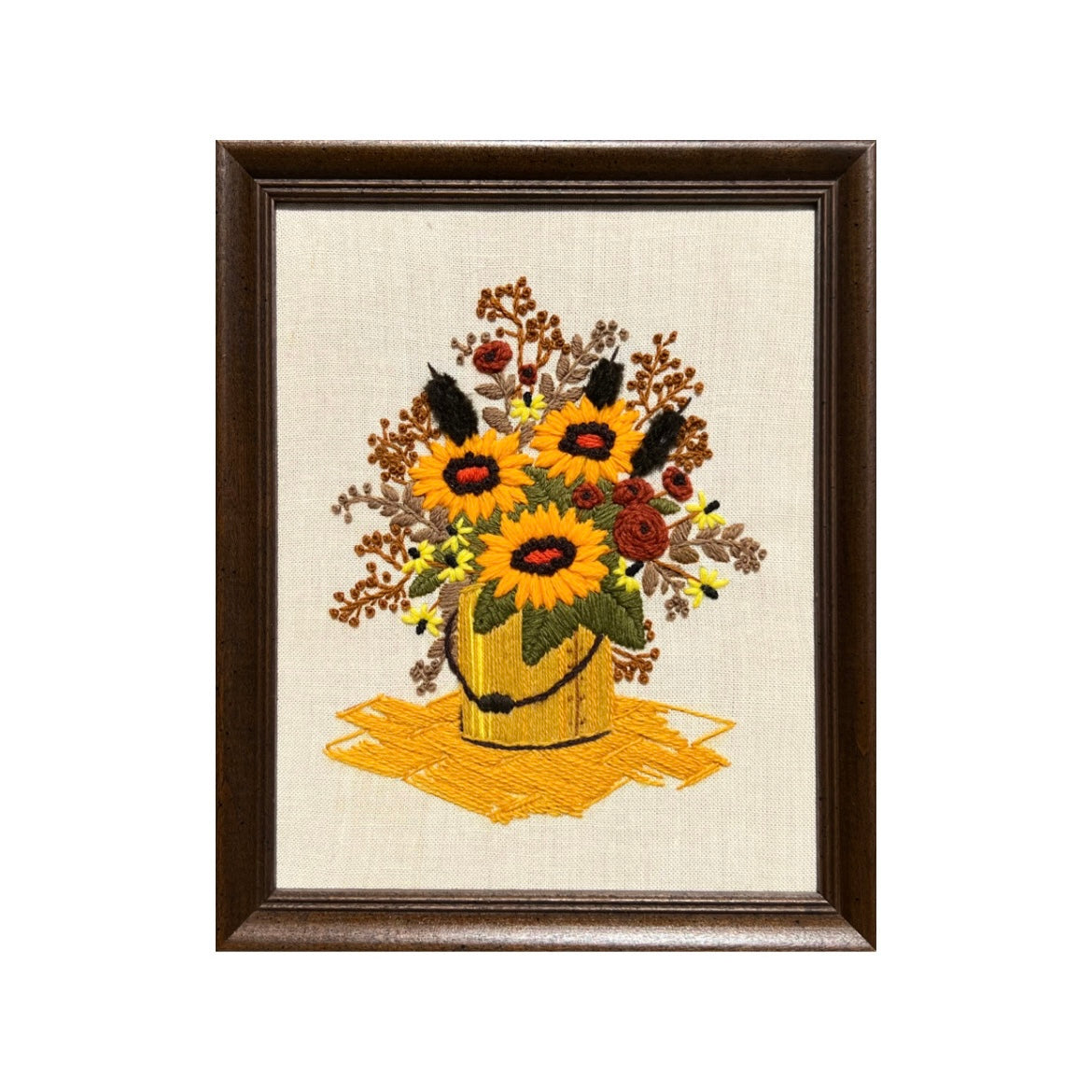 Vintage Crewel: Bucket of Sunflowers