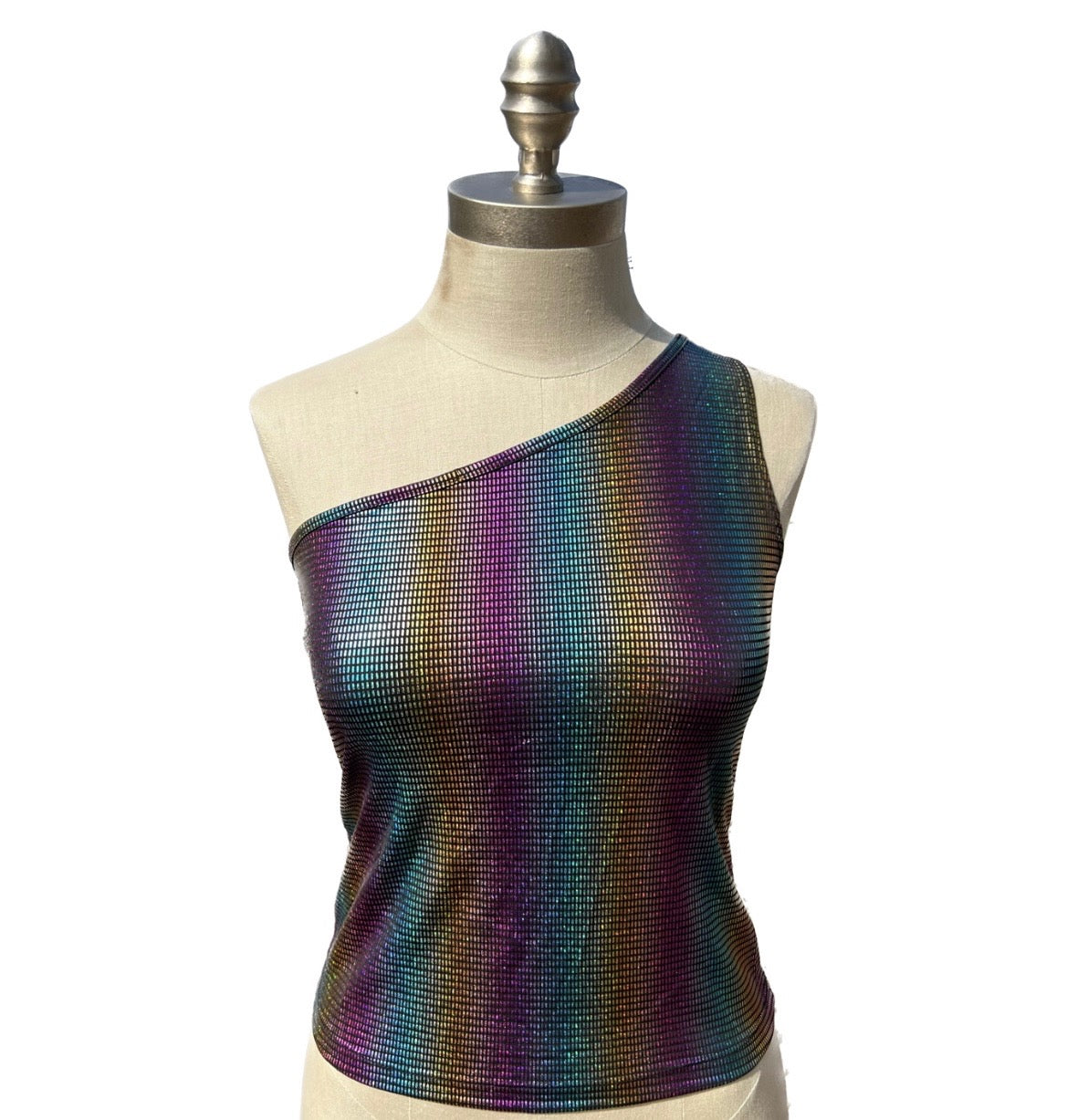 Y2K Sugarcane One-Shoulder Shimmer Top