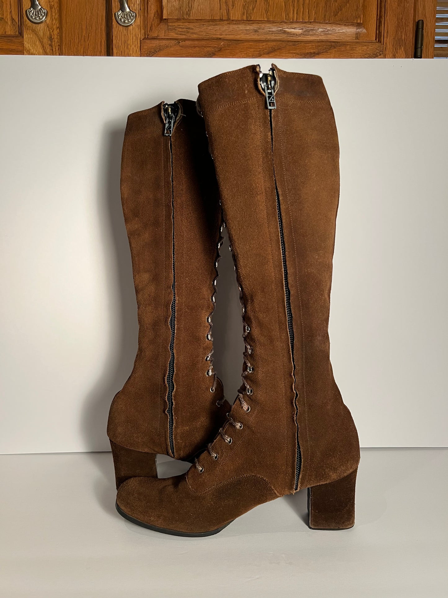 Vintage Brown Suede Lace-Up Go-Go Boots