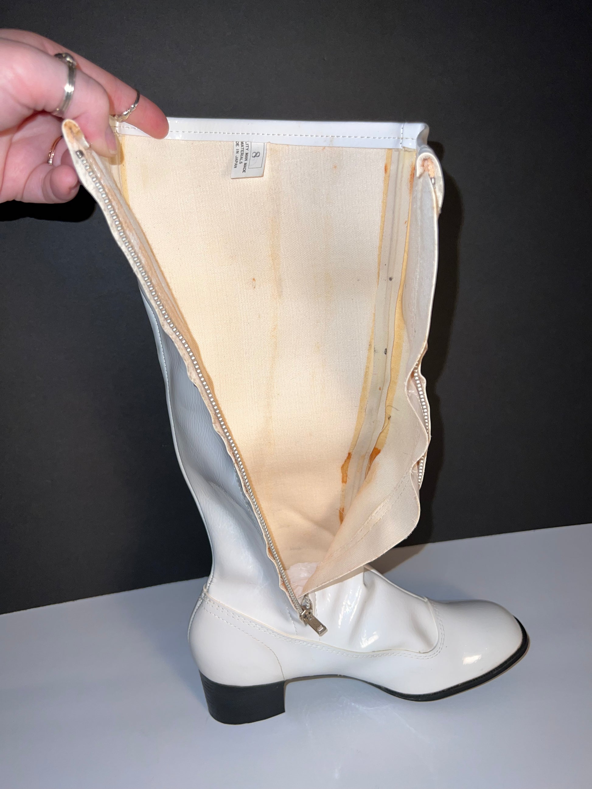 Vintage Patent White Go Go Boots littlethimblethriftandvintage